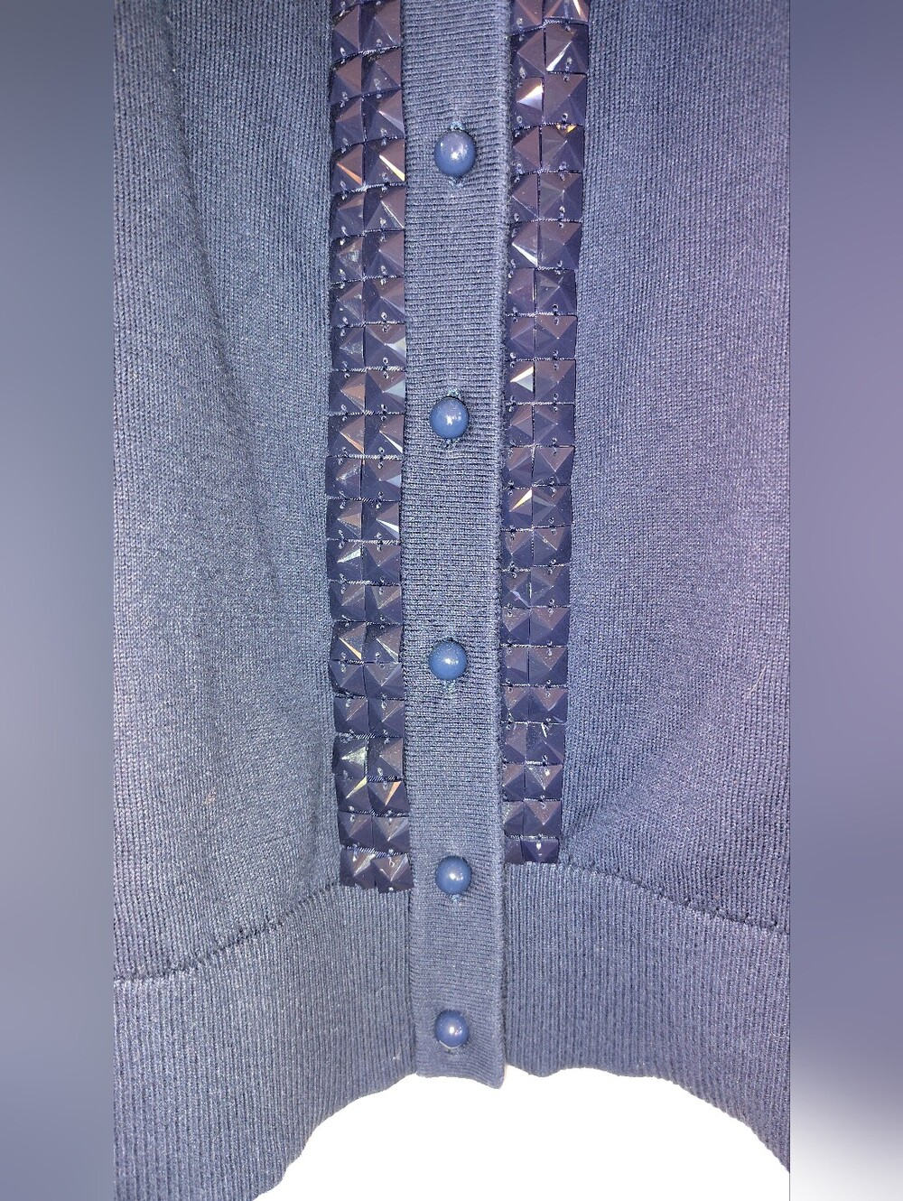 Kate Spade New York Navy Blue Studded Cardigan Button-up Sweater Size Medium - Picture 6 of 11